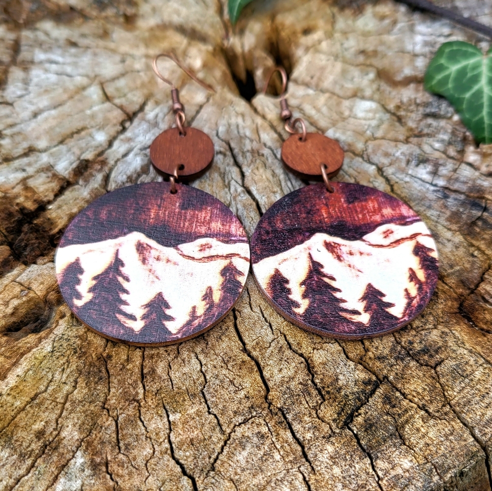 Ladscape Mountain And Forest Tree Dangle Earrings